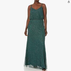 Adrianna Papell art deco jewel tone Green Sequin blouson Maxi Gown - 8